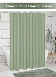 LEOKOR Water Repellent Waffle Weave Textured Fabric Shower Curtain for Bathroom Green  - Image 3