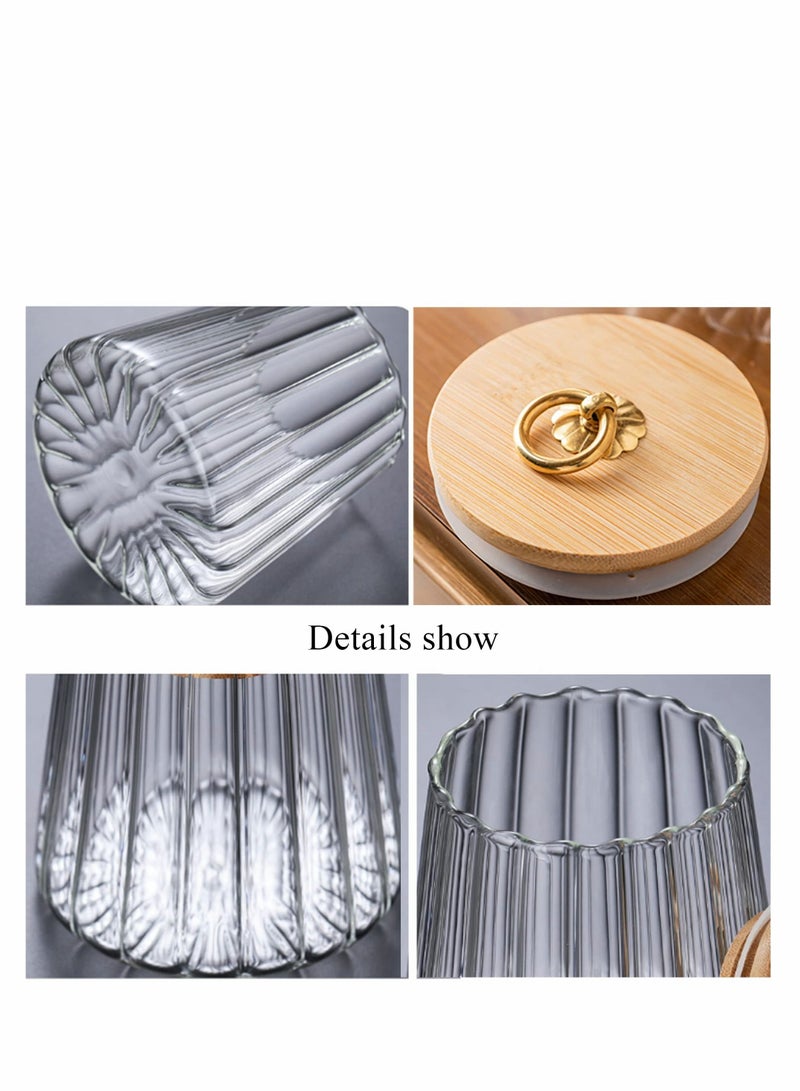 Excefore Glass Coffee Nuts Canister Airtight Storage Jar Petal Decorative Container with Bamboo Lid Metal Handle Easy to Grasp 650ml - Image 3