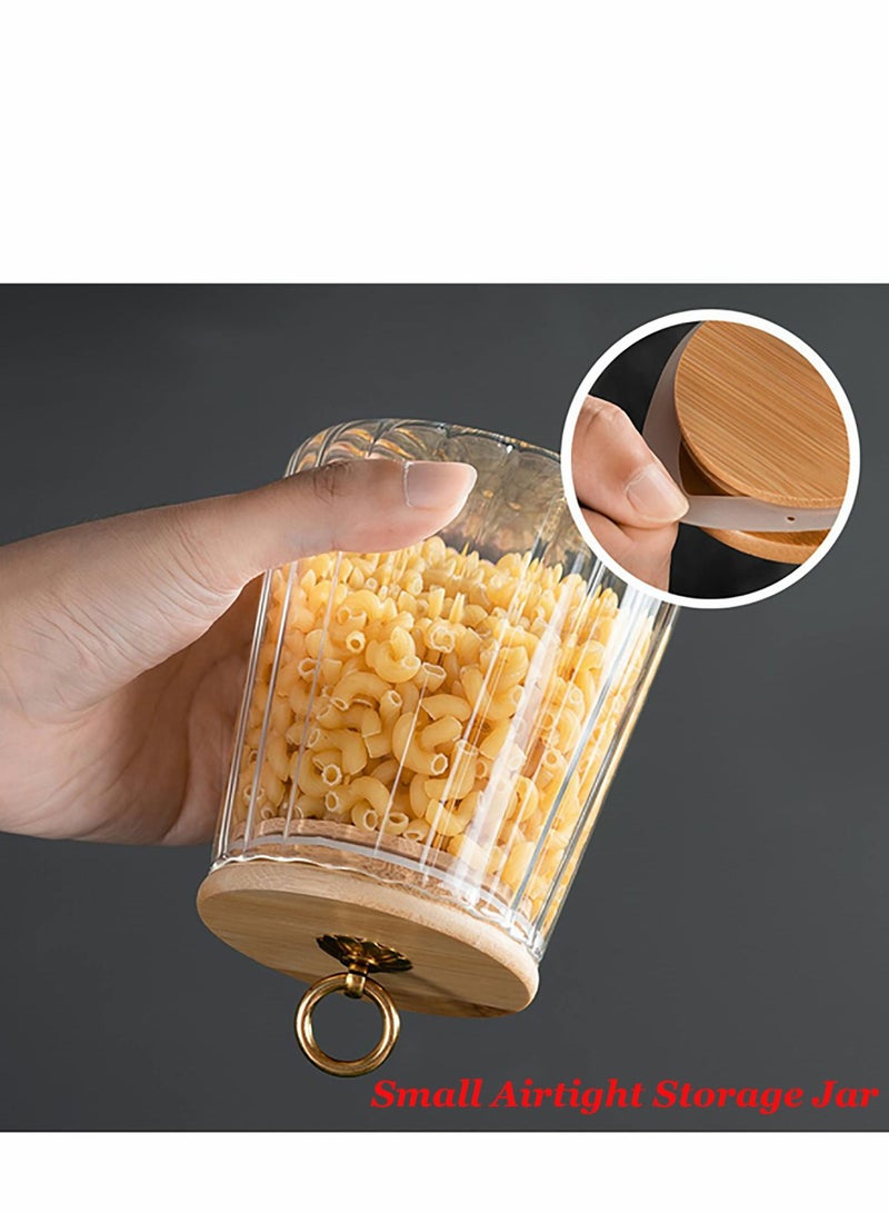 Excefore Glass Coffee Nuts Canister Airtight Storage Jar Petal Decorative Container with Bamboo Lid Metal Handle Easy to Grasp 650ml - Image 2