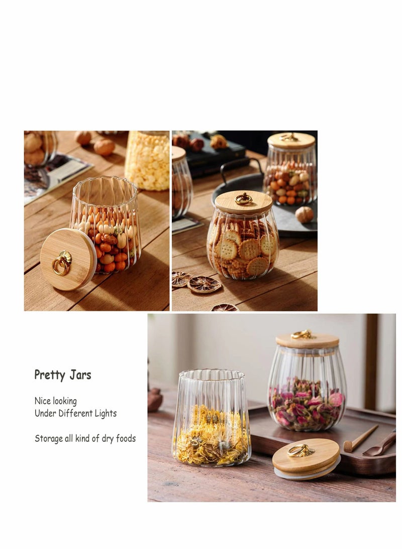 Excefore Glass Coffee Nuts Canister Airtight Storage Jar Petal Decorative Container with Bamboo Lid Metal Handle Easy to Grasp 650ml - Image 4