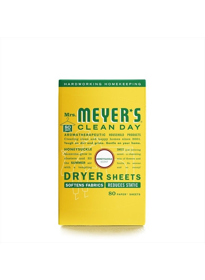 Mrs. Meyer's Clean Day Dryer Sheets, Fabric Softener, Reduces Static, Infused with Essential Oils, Honeysuckle, 80 Count  - Image 1