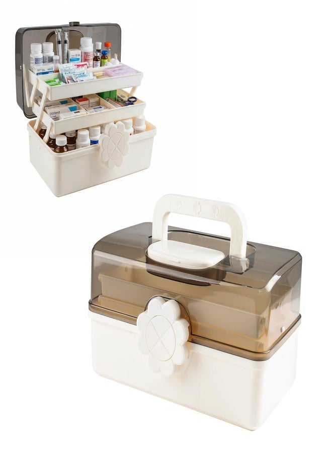 Mowhut 3-Tier Medicine Box,Portable Medicine Storage Box with Handle,Medicine Cabinet for Bottle Organizer,Plastic Large Capacity First Aid Box for Family,Office and Travel, 11.4" L × 7.6" W × 6.2" H - Image 1