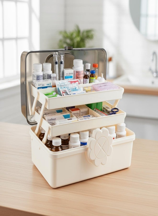 Mowhut 3-Tier Medicine Box,Portable Medicine Storage Box with Handle,Medicine Cabinet for Bottle Organizer,Plastic Large Capacity First Aid Box for Family,Office and Travel, 11.4" L × 7.6" W × 6.2" H - Image 3