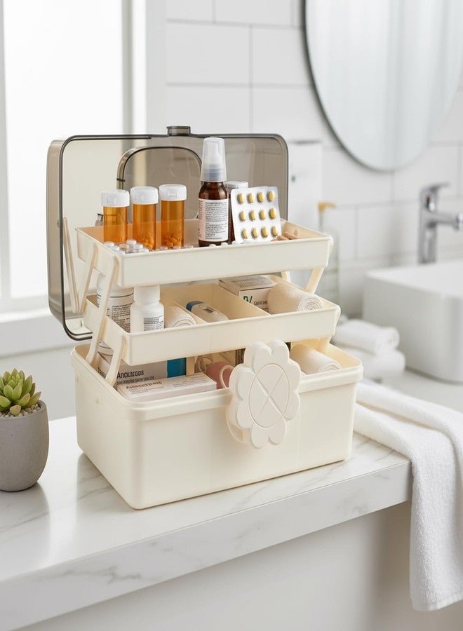 Mowhut 3-Tier Medicine Box,Portable Medicine Storage Box with Handle,Medicine Cabinet for Bottle Organizer,Plastic Large Capacity First Aid Box for Family,Office and Travel, 11.4" L × 7.6" W × 6.2" H - Image 4