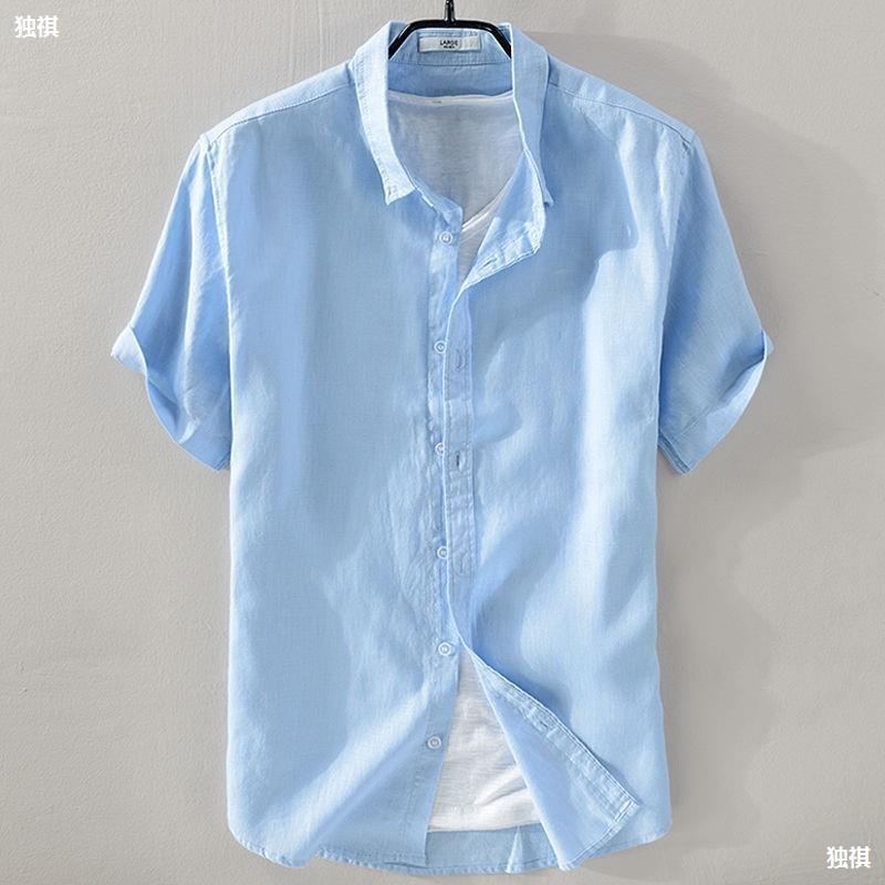 Summer Men'S Linen Short-Sleeved Shirt Collar T-Shirt Summer Casual Linen Clothes Youth Linen Jacket Cotton Linen T-Shirt - Image 3