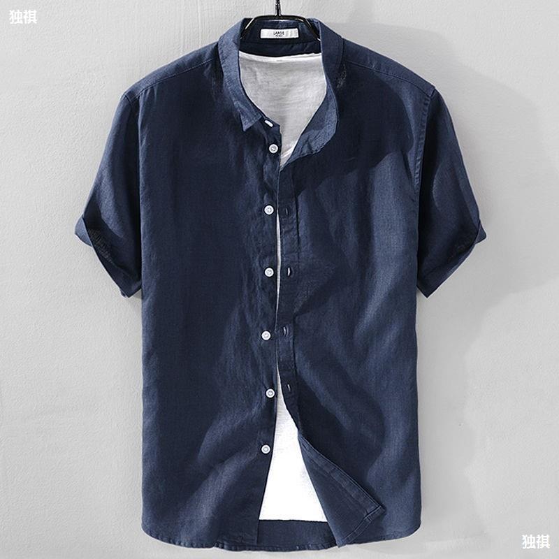 Summer Men'S Linen Short-Sleeved Shirt Collar T-Shirt Summer Casual Linen Clothes Youth Linen Jacket Cotton Linen T-Shirt - Image 5