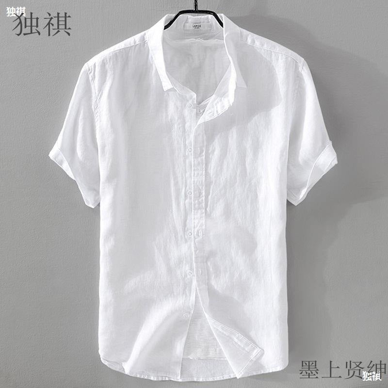 Summer Men'S Linen Short-Sleeved Shirt Collar T-Shirt Summer Casual Linen Clothes Youth Linen Jacket Cotton Linen T-Shirt - Image 1