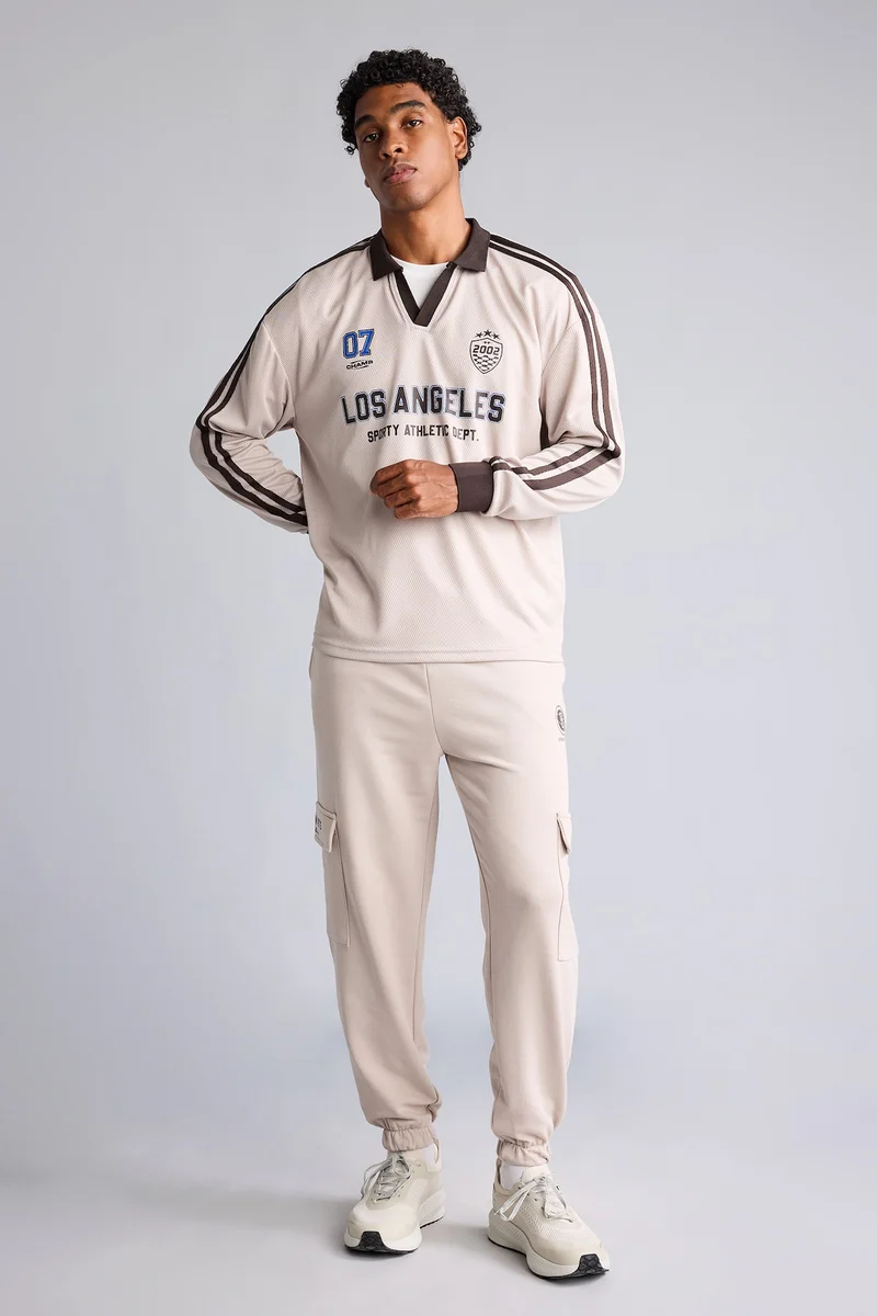 ديفاكتو Oversize Fit Polo Collar Tulle Long Sleeve Polo T-Shirt