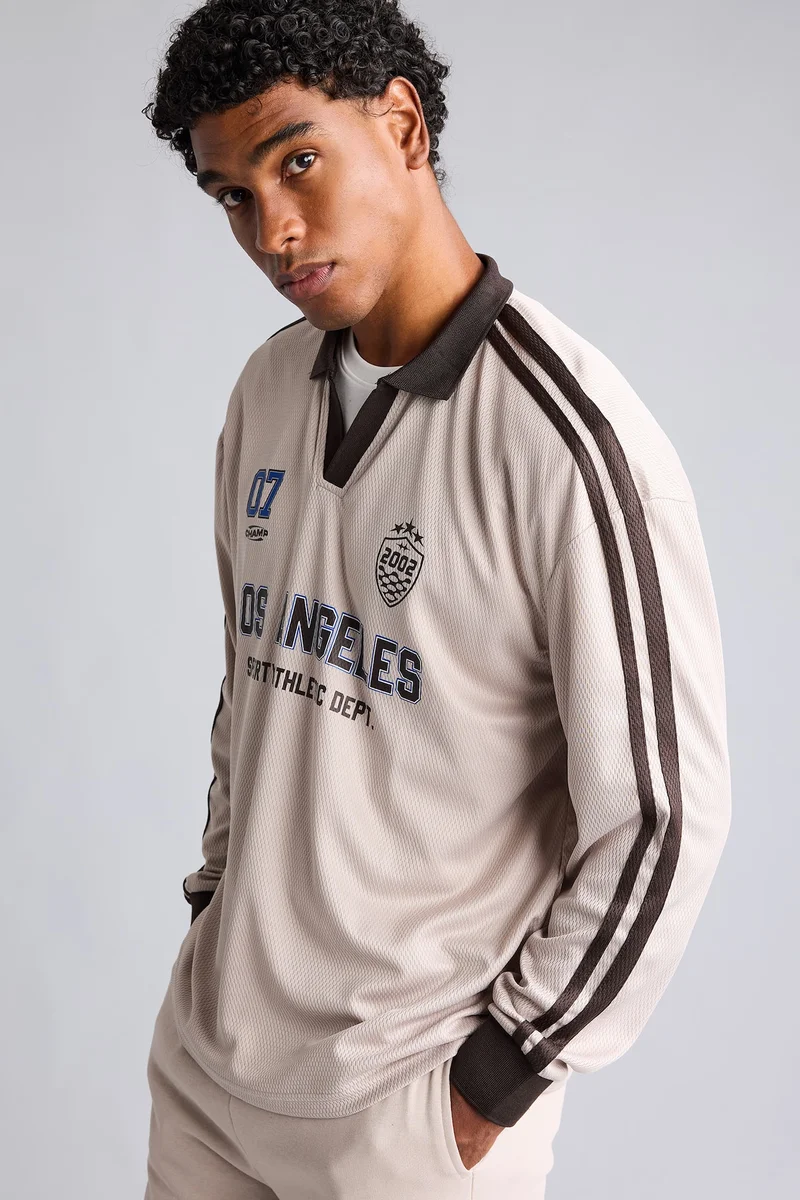ديفاكتو Oversize Fit Polo Collar Tulle Long Sleeve Polo T-Shirt