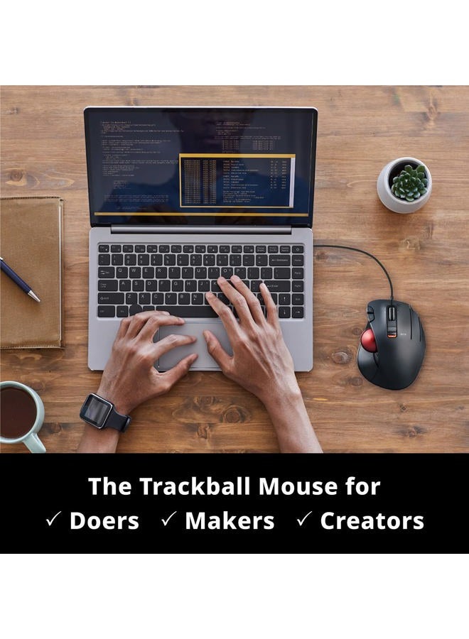 ELECOM EX-G Wired Trackball Mouse, Ergonomic Thumb Control, Smooth Tracking Roller Ball, 5 Programmable Buttons, Tilt Scroll, Computer Mice for PC Mac - Image 2