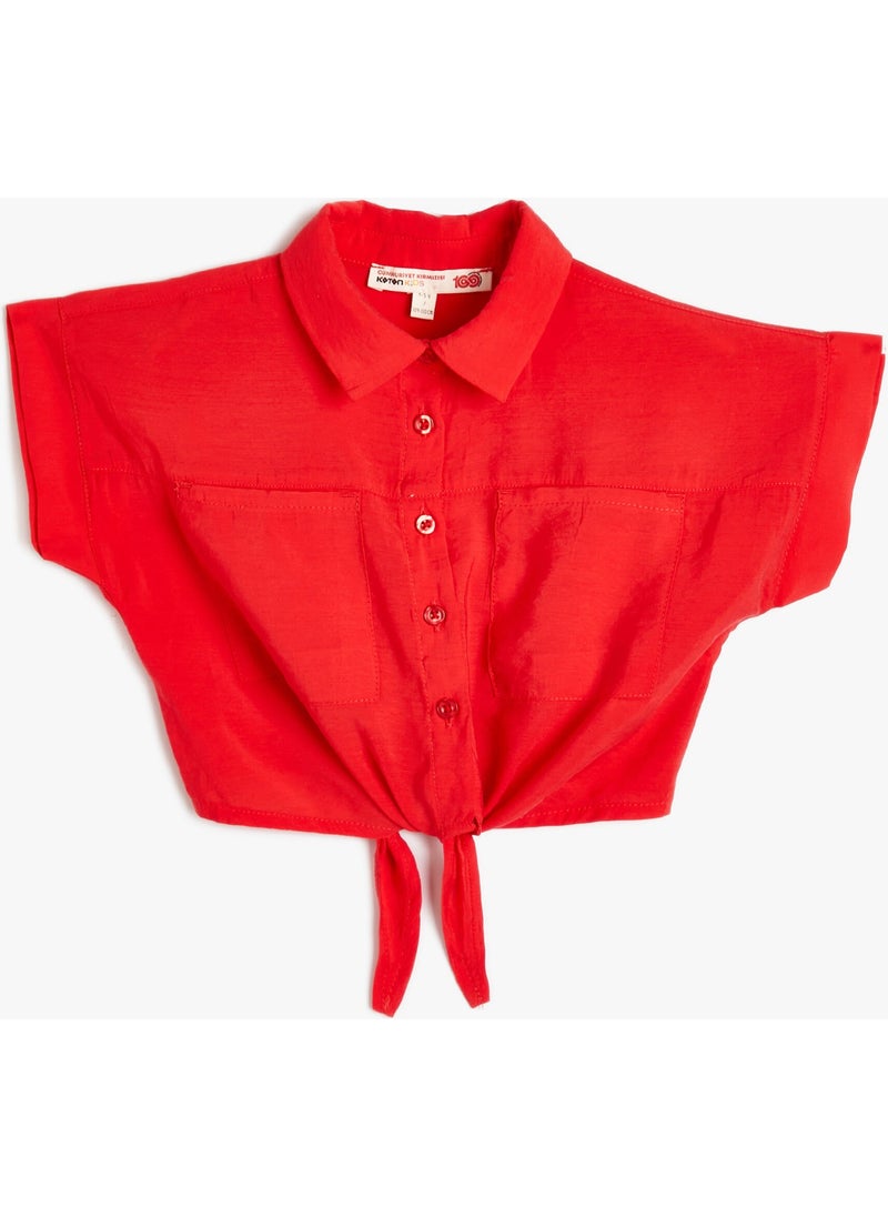 KOTON Shirt Short Sleeve Tie Front Pocket Modal Blend  - Image 2