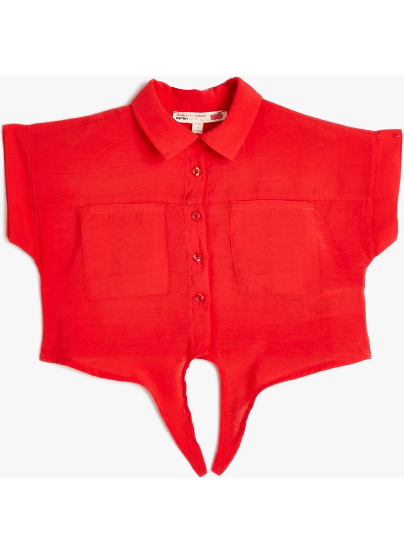KOTON Shirt Short Sleeve Tie Front Pocket Modal Blend  - Image 1