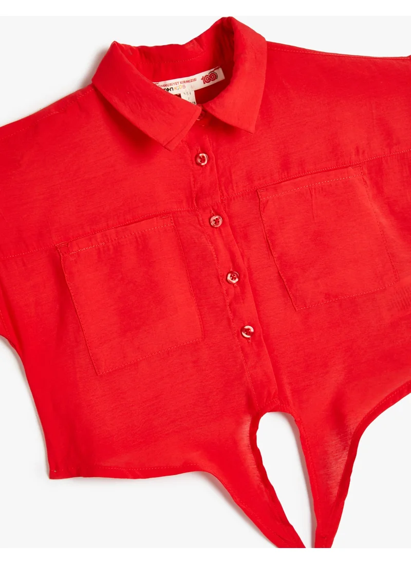 KOTON Shirt Short Sleeve Tie Front Pocket Modal Blend