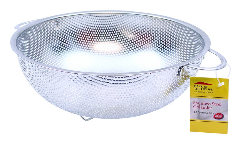 TableCraft H904BH 4.6 Quart Stainless Steel Colander with Handles â€“ Durable Kitchen Strainer for Fruits, Vegetables, Pasta, and Grains â€“ Footed Base for Stability â€“ Easy to Clean â€“ Dishwasher Safe - Image 1