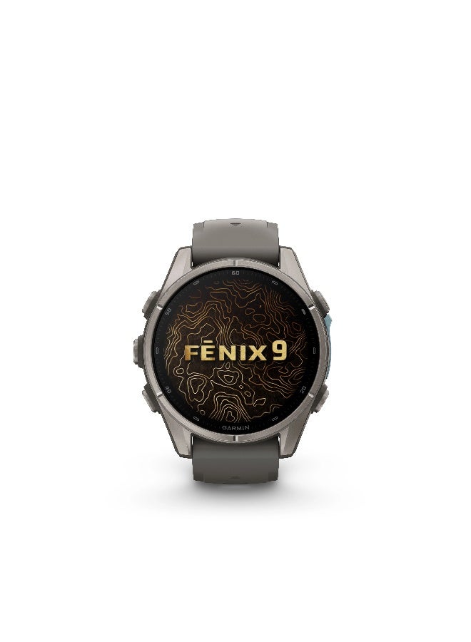 Garmin Fenix  9 - 47 mm - Titanium with Pebble Gray Silicone band Bare Titanium with Pebble Gray band - Image 4