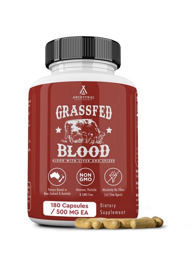 Ancestral Supplements Grass Fed Blood is Blood, Liver & Spleen Formula, 500mg, Grass Fed Beef Supplement, Red & White Blood Cell Formation, Immune and Heart Health Support, Non GMO, 180 Capsules - Image 1