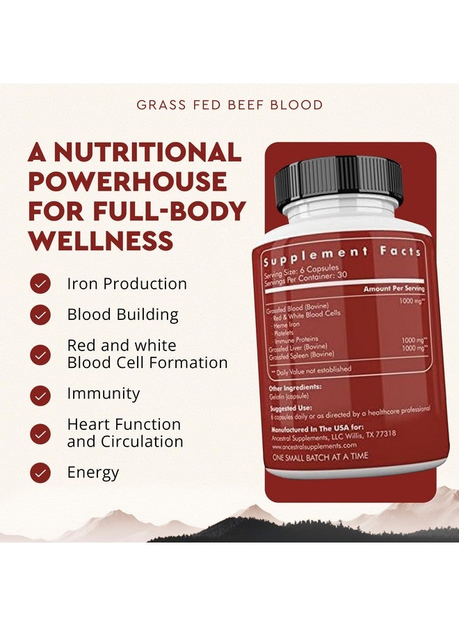 Ancestral Supplements Grass Fed Blood is Blood, Liver & Spleen Formula, 500mg, Grass Fed Beef Supplement, Red & White Blood Cell Formation, Immune and Heart Health Support, Non GMO, 180 Capsules - Image 3