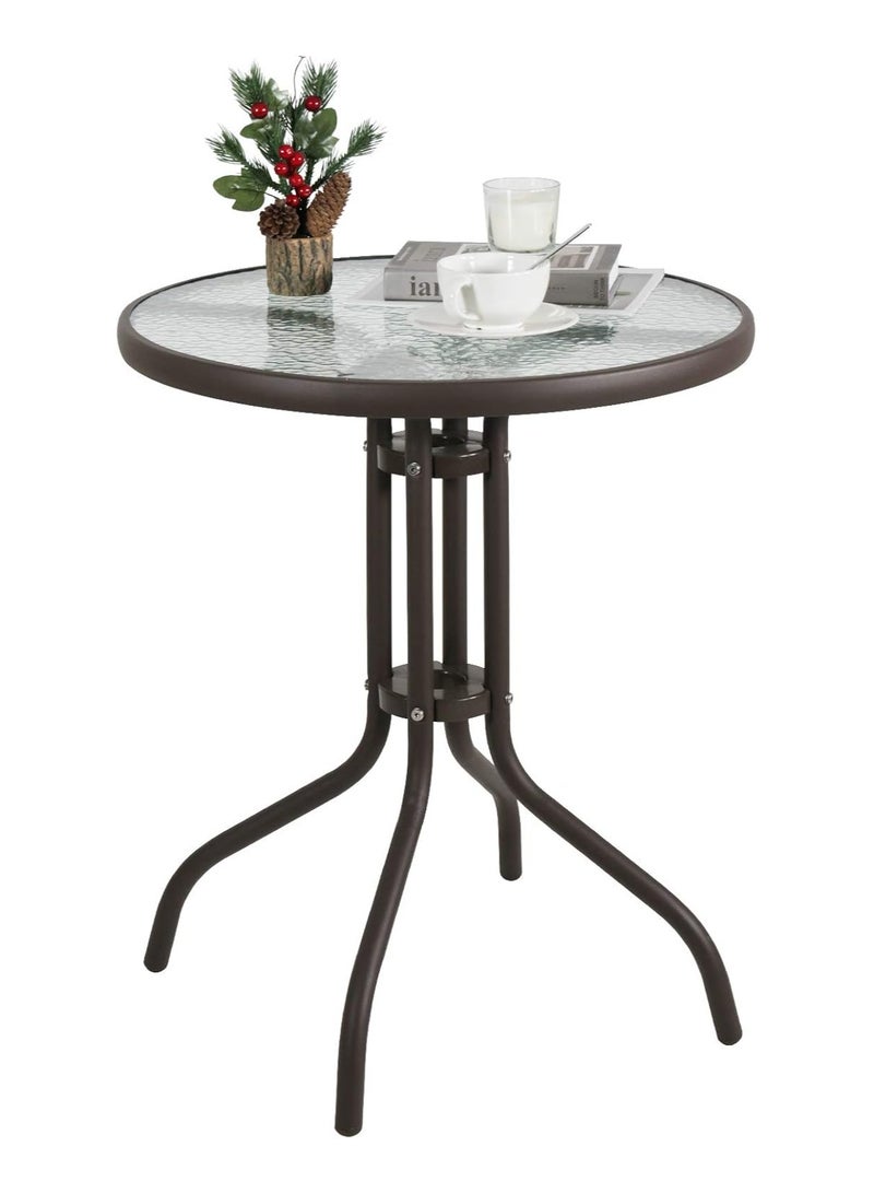 DubaiGallery Outdoor Table Round Patio Dining Table Coffee Table Side Table Garden Table Outdoor Indoor Furniture with Metal Frame and Tempered Water Ripple Glass Top for Garden Backyard Porch Deck  - Image 4