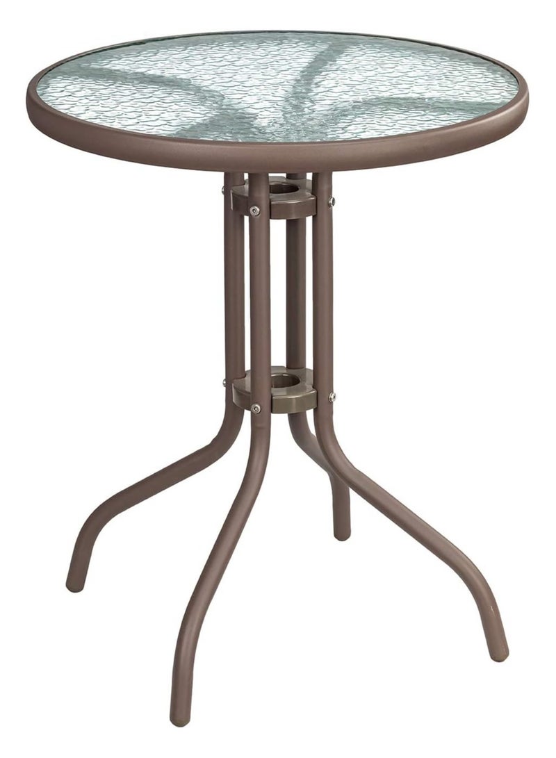 DubaiGallery Outdoor Table Round Patio Dining Table Coffee Table Side Table Garden Table Outdoor Indoor Furniture with Metal Frame and Tempered Water Ripple Glass Top for Garden Backyard Porch Deck  - Image 2