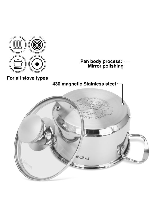 Fissman Cooking Pot 1.1L with Glass Lid, Stainless Steel Stockpot 14x7.5cm Mini Cook Series | 18/10 INOX304 Steel Mirror-Polished Kitchen Cookware | Induction Compatible | Dishwasher Safe  - Image 3