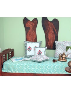 OJARIYA Red Flower and Green Hand Block Printed Quilted Premium Cotton Cushion Cover 65 X 65 Cm  - Image 5