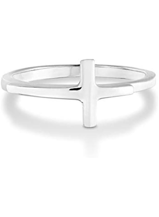 Arabest 925 Sterling Silver or 18K Gold Plated Sideways Cross Ring for Women Made in Italy - Image 2