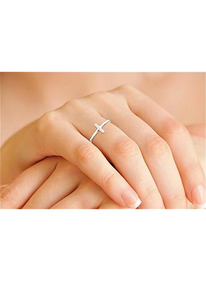 Arabest 925 Sterling Silver or 18K Gold Plated Sideways Cross Ring for Women Made in Italy - Image 4