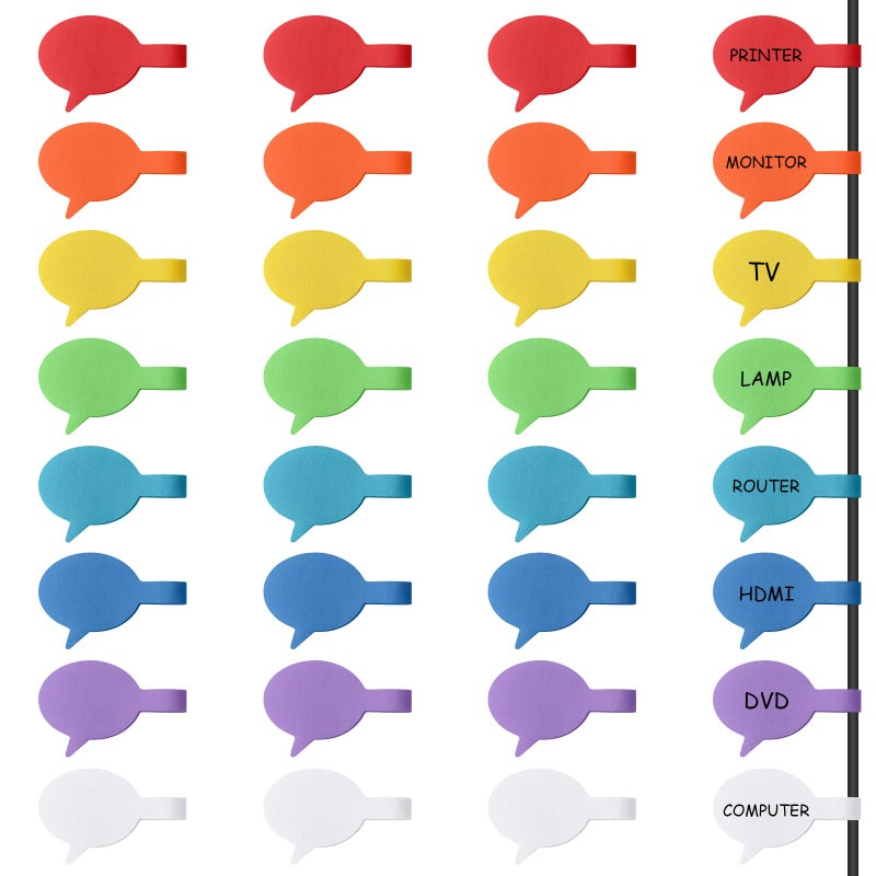 Trilancer Cord Labels Cable Label, Multicolored Handwriting Cord Tags - Speech Bubbles Tags for Organizing Wires and Identification, Reusable with Multiple Uses - 32 PCS - Image 1