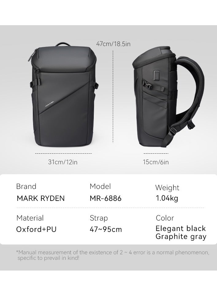 Mark Ryden MR6886 Black Laptop Backpack 17 Inch Water Resistant Flip Top Bag with USB Charging Port Anti Theft Pocket and Large Capacity for Work School and Travel - Image 3