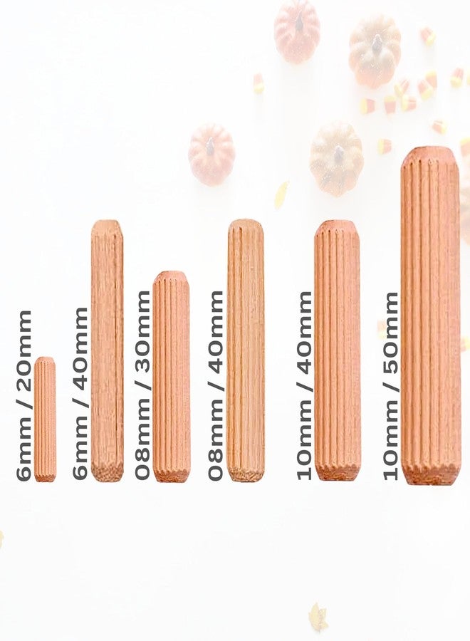 BLOOMAX® All In One Pack 600 Pcs Wooden Dowel Pins (Straight Grooveed) Made Of Hardwood Modular Furniture Connector Fastener 6mm-30/40mm, 8mm-30/40mm, 10mm-40/50mm 100 Pcs of each size (Total 600 Pcs) - Image 2