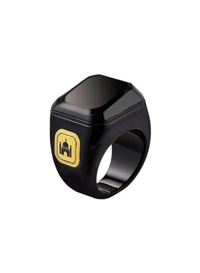 Smart Tasbeeh Ring with Vibration Reminder, Tasbeeh Counter, Bluetooth Connectivity, and Five Daily Prayer Reminders - Black Color - Size 18 - Includes a Free Misbaha.