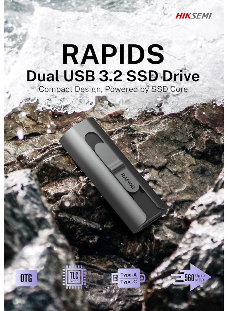Hiksemi 512GB USB 3.2 Dual SSD Drive Type-A/Type-C 560MB/s-RAPIDS - Image 2