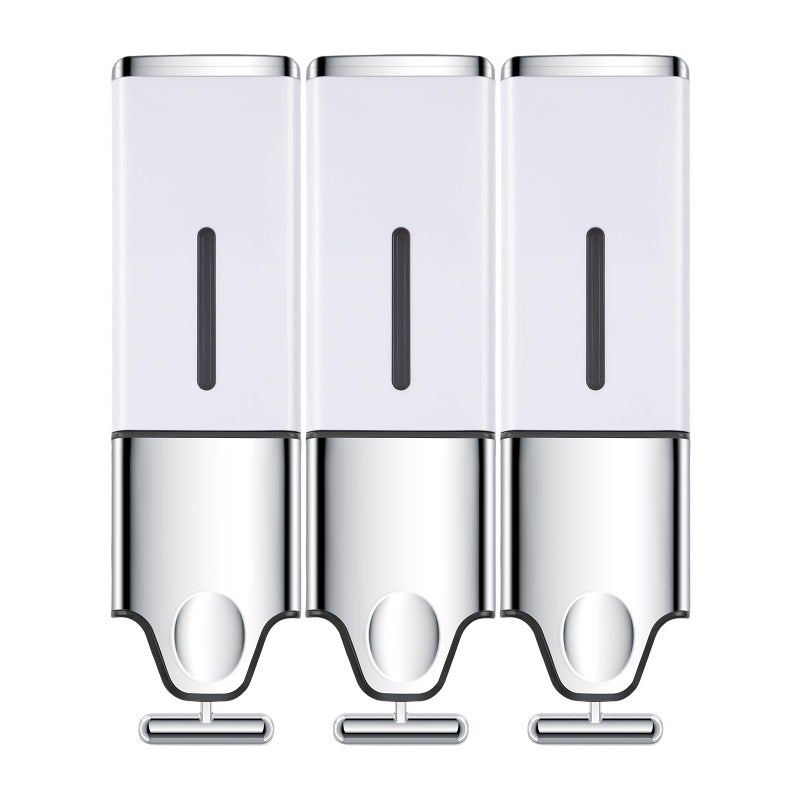 EHORIA 3in1 Quadrate Dispensers for The ShowerShower soap DispenserConditioner Dispenser Shampoo DispenserNo Drilled Wall Mounted DistributorHotelBathroomHome Triple White