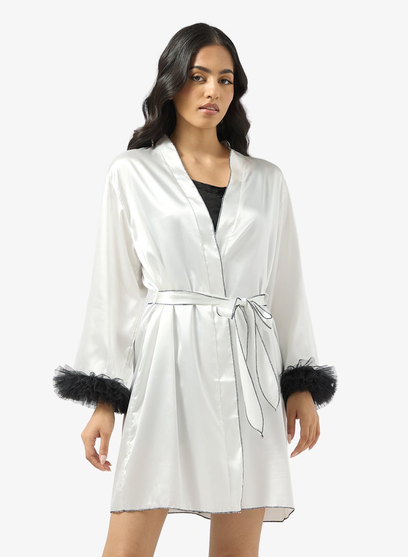 جينجر روب ساتان بتفاصيل ريش - Image 1