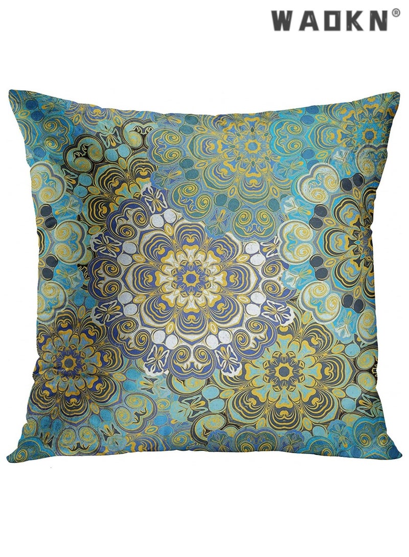 دبليو أيه أو كي أن مجموعة واحدة من 4 وسادة القضية الرجعية مجردة بوهيميا براون الأخضر سماوي ورمادي أوراق النباتات والزهور وسادة القضية ديكور المنزل معيار مربع 18x18 بوصة وسادة القضية - Image 3