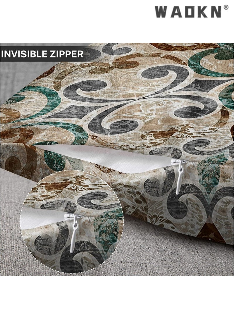 دبليو أيه أو كي أن مجموعة واحدة من 4 وسادة القضية الرجعية مجردة بوهيميا براون الأخضر سماوي ورمادي أوراق النباتات والزهور وسادة القضية ديكور المنزل معيار مربع 18x18 بوصة وسادة القضية - Image 4