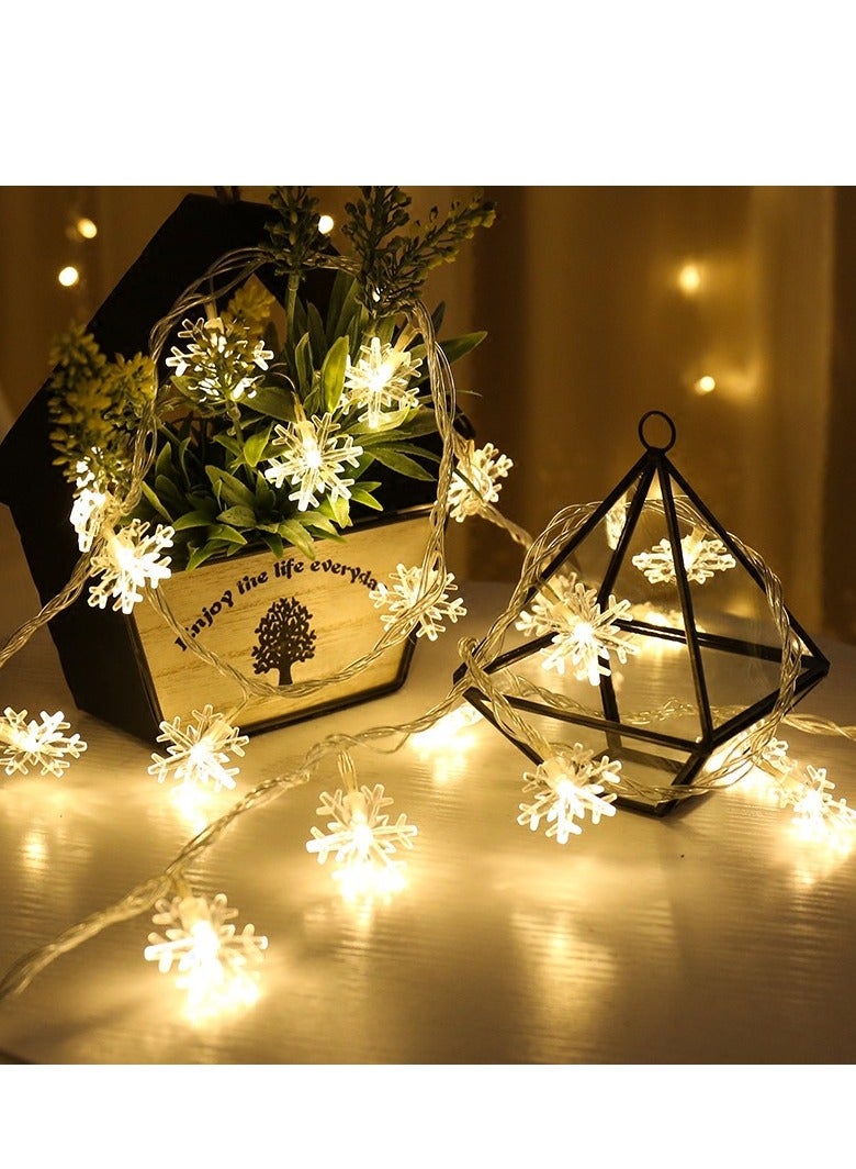 سلسلة أضواء خرافية على شكل ندفة ثلجية من 3 أمتار، 20 مصباح LED - أبيض دافئ، تعمل بالبطارية (2 × AA)، إضاءة ثابتة، ديكور شتوي ل لغرفة النوم، والجدار، والنوافذ، والحفلات، والأجواء الداخلية والخارجية - Image 2