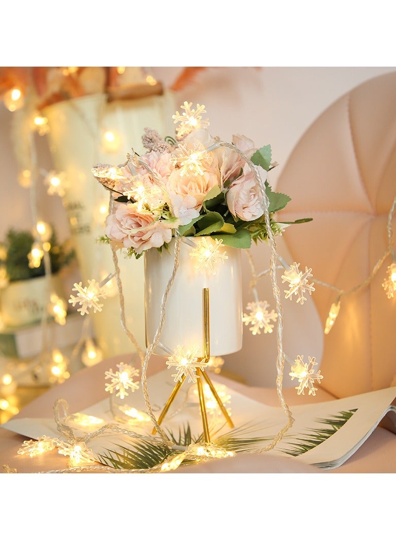 سلسلة أضواء خرافية على شكل ندفة ثلجية من 3 أمتار، 20 مصباح LED - أبيض دافئ، تعمل بالبطارية (2 × AA)، إضاءة ثابتة، ديكور شتوي ل لغرفة النوم، والجدار، والنوافذ، والحفلات، والأجواء الداخلية والخارجية - Image 3