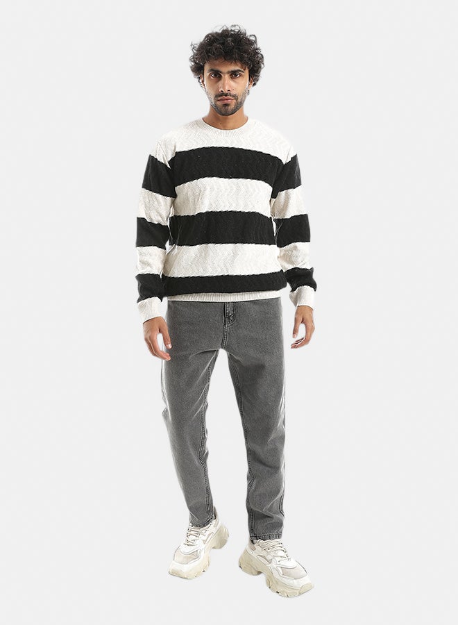 Andora Knitted Strapped Creamy & Black Pullover_Creamy & Black - Image 5