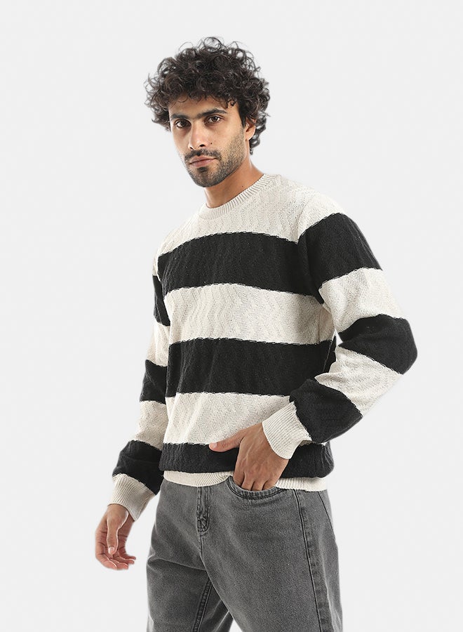 Andora Knitted Strapped Creamy & Black Pullover_Creamy & Black - Image 2