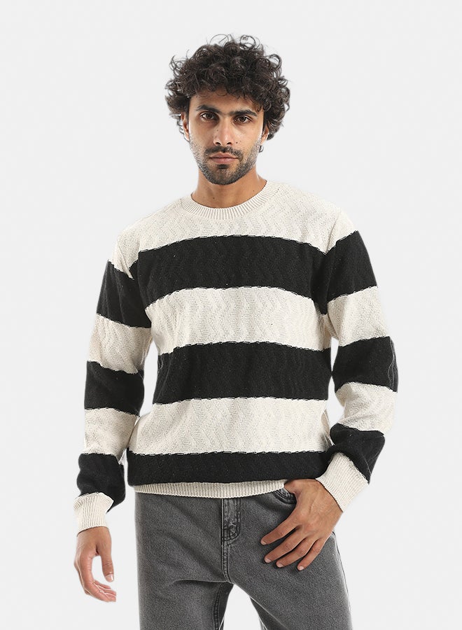 Andora Knitted Strapped Creamy & Black Pullover_Creamy & Black - Image 1