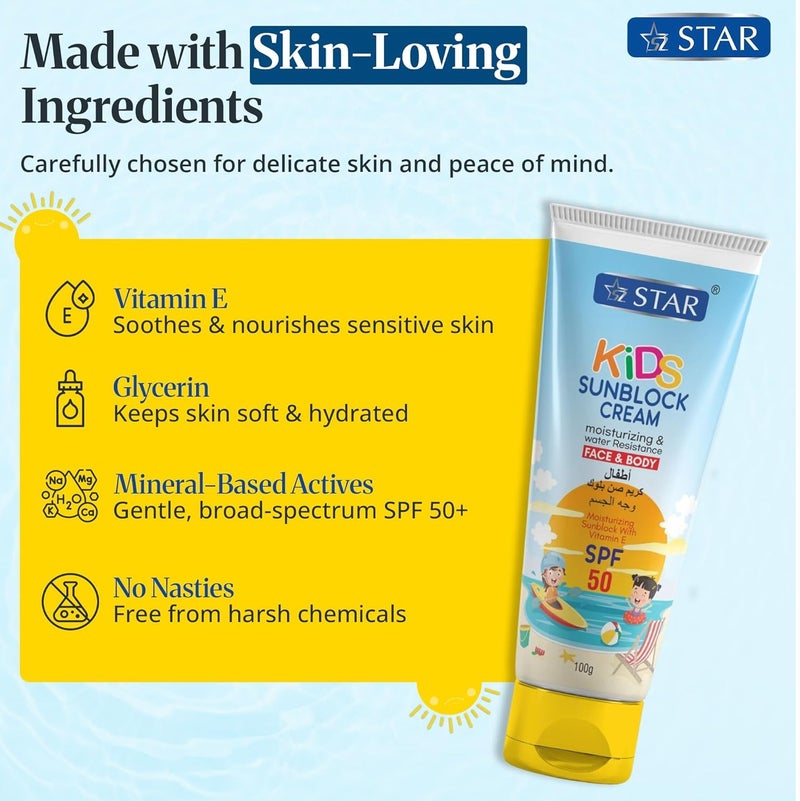 SZ Star Kids Sunblock Cream Face And Body SPF50 - 100 g - Image 2