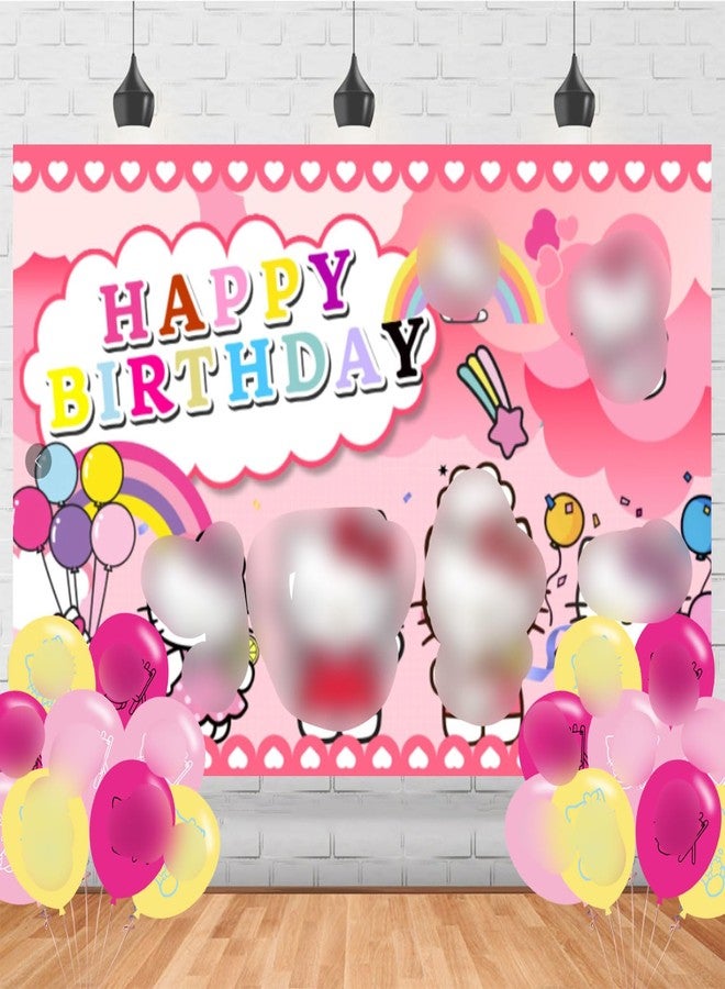 karg Kitty Cat Birthday Party Backdrop, Cartoon Kitty Birthday Party Decoration,Cartoon Banner Shoot Photo Backgrounds Props for Party 5x3ft - Image 1