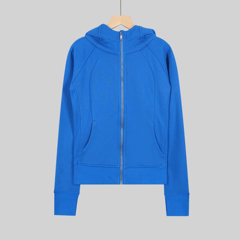 Women's Slim Fit Hooded Fleece-Lined Zip-Up Cotton Yoga Jacket - Image 1