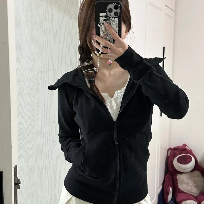 Women's Slim Fit Hooded Fleece-Lined Zip-Up Cotton Yoga Jacket - Image 5