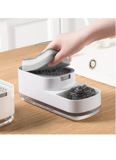 3 in 1 soap dispenser, sponge and soap dispenser, dish soap dispenser for kitchen with sponge (white)