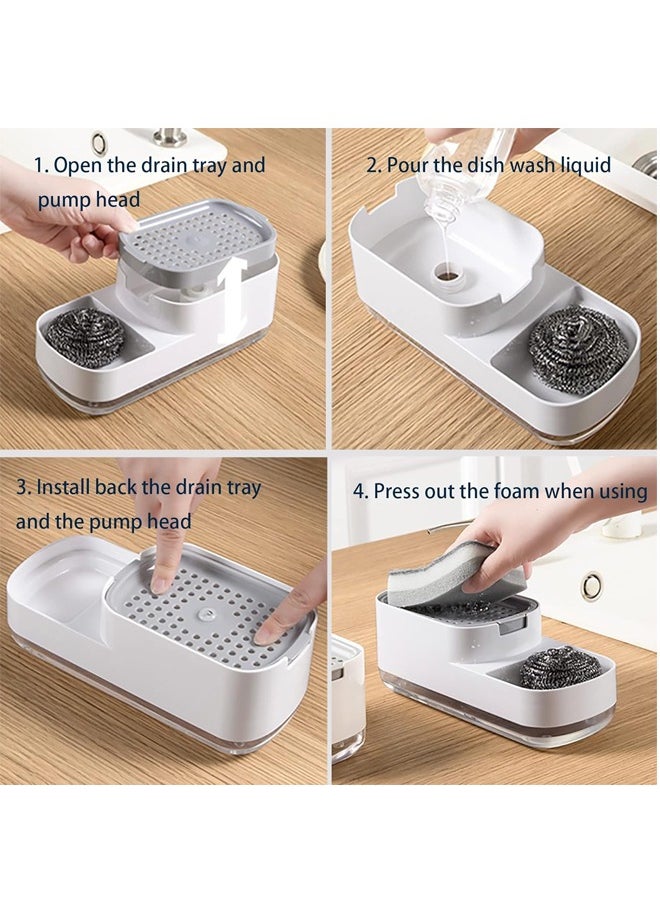 Bukela - 3 in 1 soap dispenser, sponge and soap dispenser, dish soap dispenser for kitchen with sponge (white) - Image 1