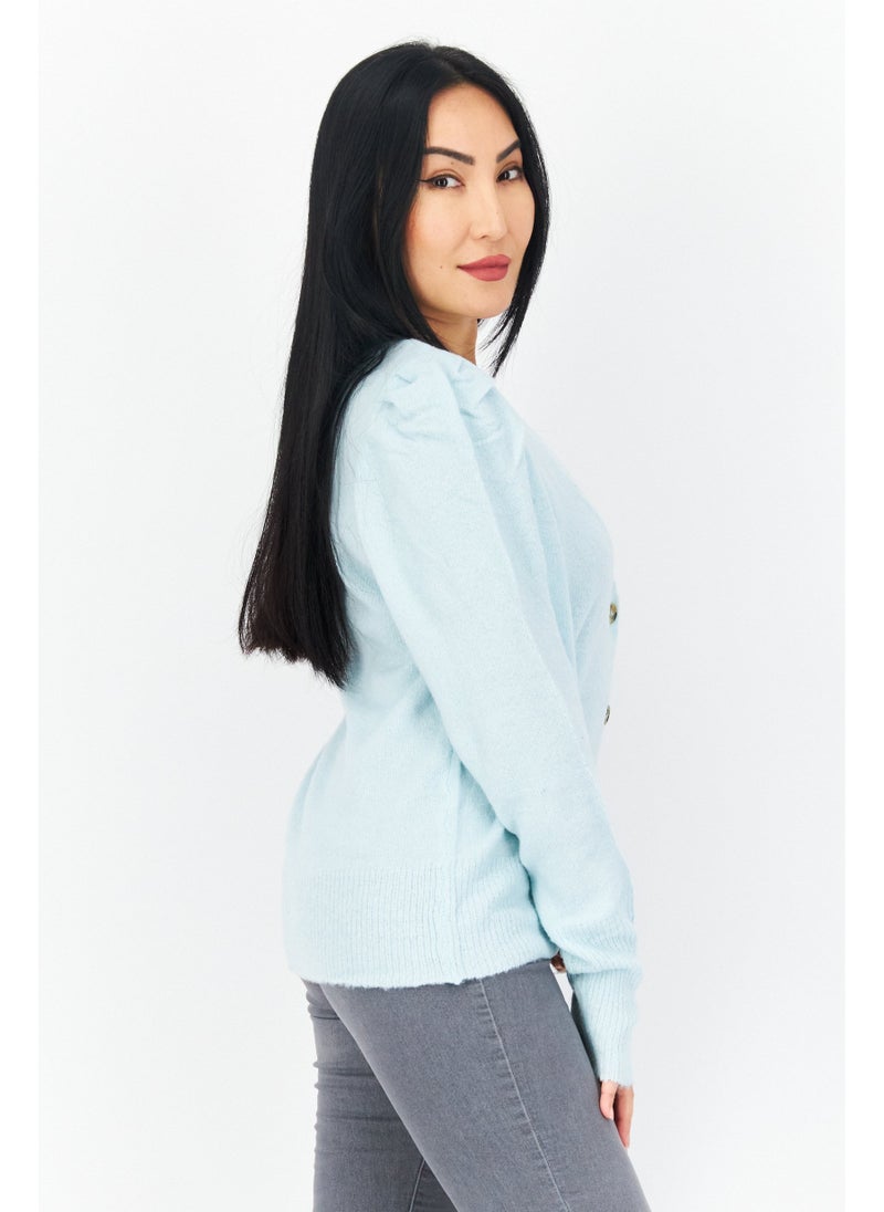 BRAVE SOUL Women V-Neck Long Sleeve Textured Cardigan, Mint - Image 5