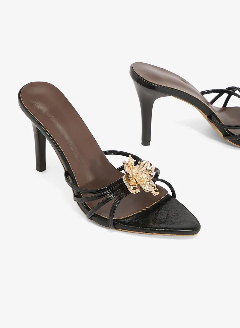 Ella Limited Edition Black Gold Floral Embellished High Heel Sandals for Women | Best Price UAE