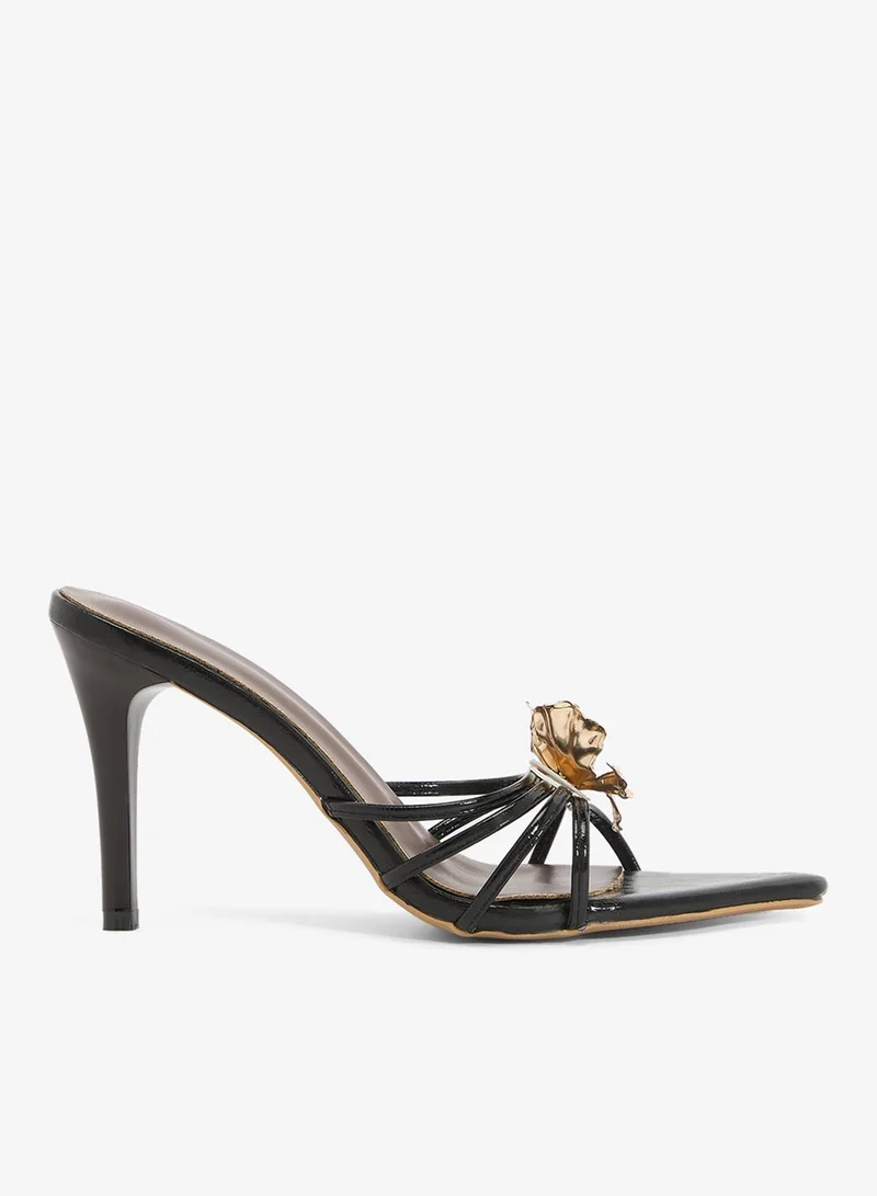 Ella Limited Edition Black Gold Floral Embellished High Heel Sandals for Women | Best Price UAE